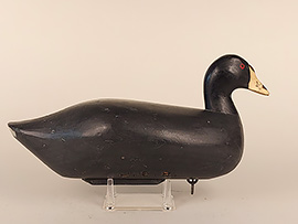 Coot by James E. Baines of Morgantown, Maryland, branded "J.E.B." For years, these birds were attributed to Bob McGaw of Havre de Grace