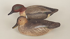 Pair of green-winged teal by Ron Laber of Dorchester County, Maryland, ca. 1970s