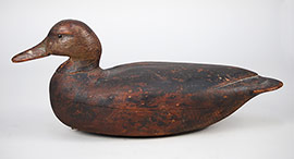 Hollow black duck by Dave "Umbrella" Watson from Chincoteague, Virginia, ca. 1920