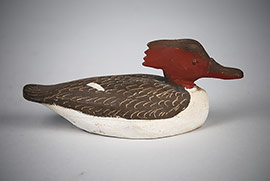 Miniature red-breasted merganser hen by Miles Hancock of Chincoteague, Virginia, signed and dated.