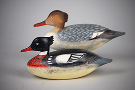 Pair of miniature red-breasted mergansers by Norman Hudson of West Ocean City, Maryland with wonderful paint.