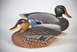 Pair of miniature balsa-bodied mallards by the Ward brothers of Crisfield, Maryland.