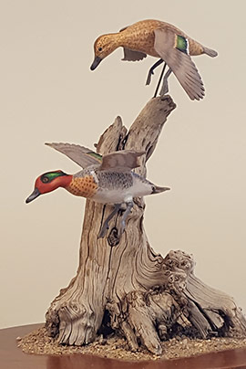 Miniature flying green-winged teal by William Reinbold of Philadelphia.