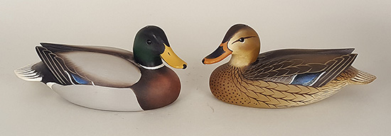 Miniature mallards by Charlie Joiner of Chestertown, Maryland, signed and dated 1969.